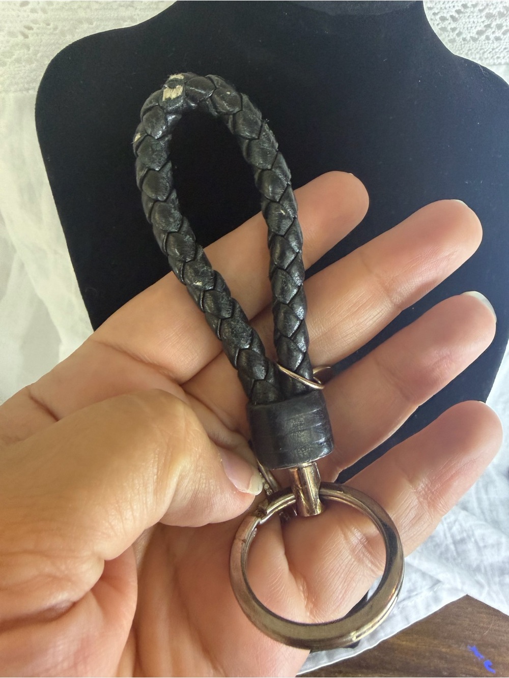 Bottega Venetta Black Braided Leather Keyring Loop - Accessories